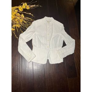 Micheal Kor 100% linen cream frayed trim button up jacket/blazer sz 0
